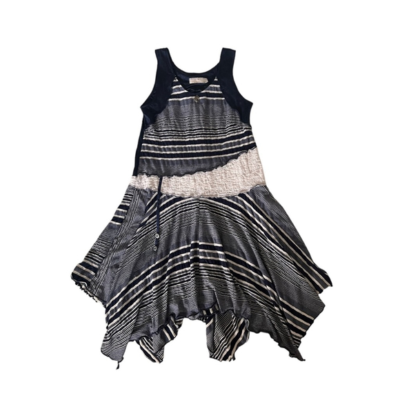 Le Blanc Mouton Drop Waist Asymmetrical Patchwork Dress Size S - Picture 3 of 7